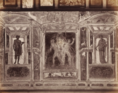 Photo reproduction of a fresco in Pompeii, Italy, photograph, reproduction, inscription: 'Parsi and