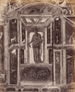 Photo reproduction of a fresco depicting a standing man in Pompeii, Italy, photograph,
