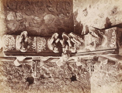 Decorated drain pipes in Pompeii, Italy, photograph, number: '11', inscription: 'Pompei, del