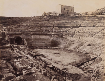 View of the ruins of the Greek amphitheater in Syracuse, Sicily, Siracusa Teatro greco, photograph,