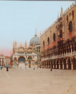 View of the Piazza San Marco towards the St. Mark's Basilica in Venice, Piazzetta dalle colonne,