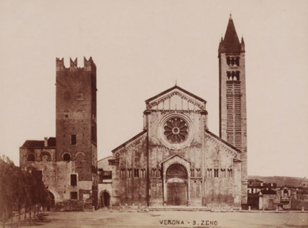 Verona- S. Zeno, Exterior of the Basilica of San Zeno in Verona, Italy, photograph, number: '13',