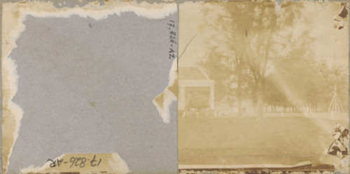 Park with building, stereograph, Originally this object was a stereophoto, but the left photo has