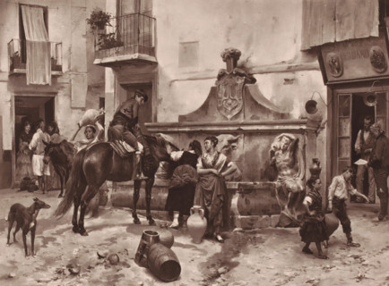 Reproduction of La fontaine du taureau a Grenade by Jules Worms, La fontaine du taureau a Grenade,