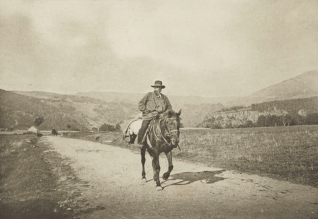 Retour du Moulin (Mont-Dore), Rider on a country road, Mont-Dore, photomechanical print,