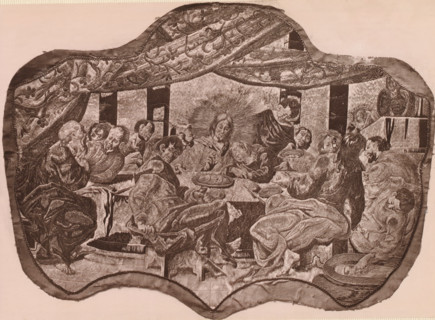Part of a silk embroidery depicting the Last Supper, A piece of silk embroidery, representing the