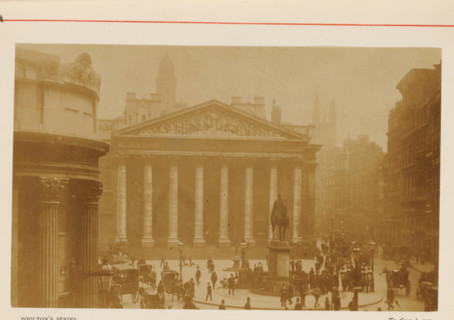 View of the Royal Exchange in London, View of the Royal Exchange, photograph, page, inscription: