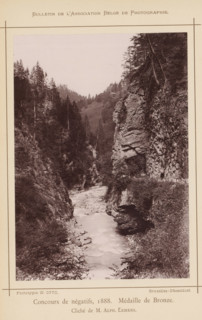 Rock formations in the Tamina valley, Switzerland, page, photomechanical print, inscription: