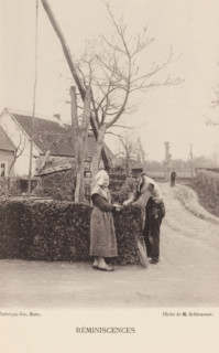 Man and woman at a farm, Réminiscences, page, photomechanical print, inscription: 'Section d'Anvers