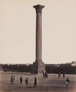 Pompey's Pillar, Alexandria, Pompey's Pillar at the Serapeum in Alexandria, photograph, c. 1870,