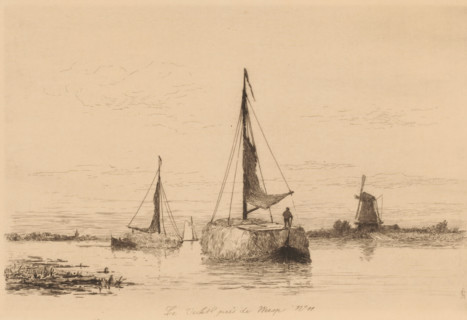The Vecht near Weesp (original title on object), Hollande (original series title), print, Boats