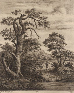 Landscape with walker near water, print, printmaker: Jean Théodore Joseph Linnig, after drawing by