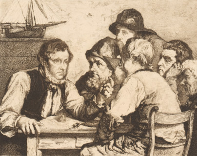 Sailors seated at a table listening to one of them, print, printmaker: Piet Verhaert, 1879, paper,