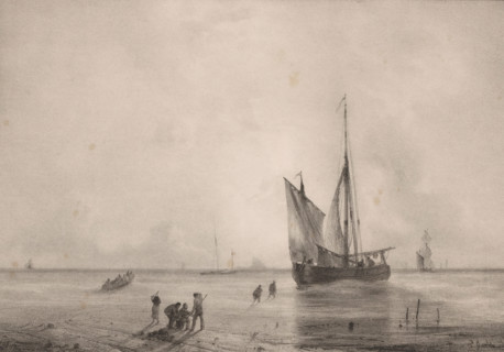 Ship at anchor at sunrise, Le lever du soleil, print, printmaker: Théodore Gudin, publisher: Henri