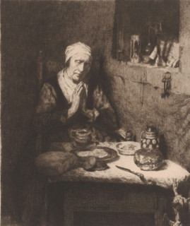 Old woman in prayer, print, inscription: 'Ongen. 893-894', printmaker: Henriëtte de Vries,