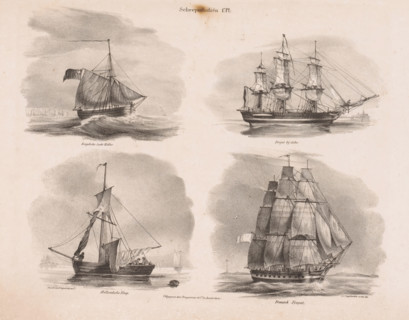 English Pilot Cutter, Frigate in calm, Dutch Sloop, French Frigate, Four ships, Ship studies,