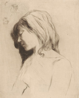 Profil de jeune fille (original title), Young girl with closed eyes, in profile, print, Top left