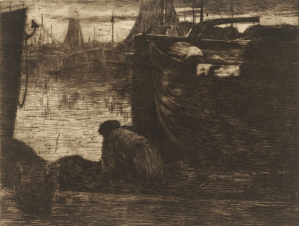 At the quay (original title), Man at the quay of a harbor, print, printmaker: Willem de Zwart