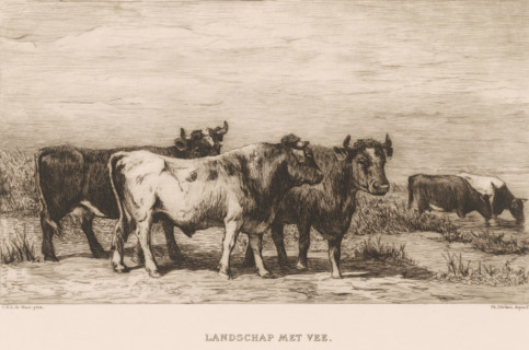 Landscape with cattle (original title on object), print, printmaker: Philip Zilcken, after painting