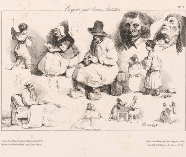 Sketch sheet with various figures, Sketches by various artists, Croquis par divers artistes, print,