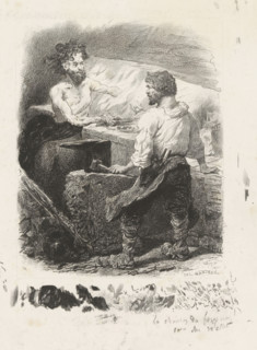 La chanson du foregeron ..., Two blacksmiths at work, print, printmaker: Célestin François