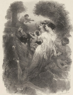 Different figures and putti in the forest, print, printmaker: Célestin François Nanteuil, printer