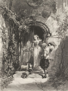 Le page, Page and richly dressed young woman at the door entrance, Contemporary artists, Les