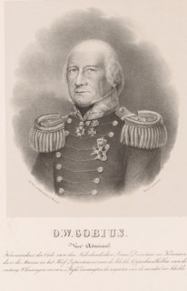 Portrait of Otto Willem Gobius, print, The sitter wears a military uniform with three knightly