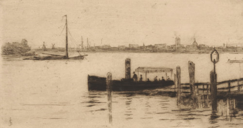 Ferry between Dordrecht and Papendrecht, print, River view with ferry., printmaker: Carel Nicolaas