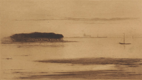 View of the Scheldt at evening, print, Veere lies on the horizon., number: '315', printmaker: Carel