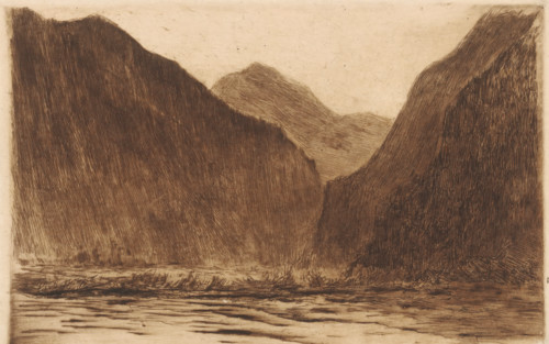 Mountain landscape in Muotathal at evening, print, number: '351', printmaker: Carel Nicolaas Storm