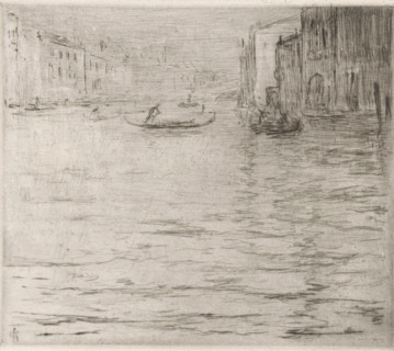 View of the Grand Canal in Venice, print, In the background gondolas sail on the canal., number: