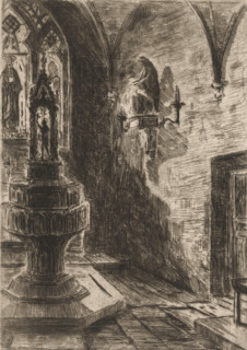 Baptismal font in a church in Cleves, print, Possibly the Collegiate Church., number: '419',