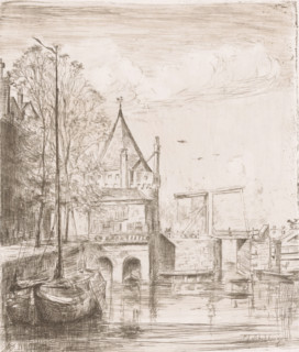 View of the Schreierstoren in Amsterdam, print, View of the Schreierstoren from the water of the