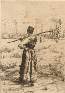 Retour des champs, Woman riding the fields, print, printmaker: Jules Bastien-Lepage, France, 1858 -