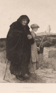 Landscape with a Blind Old Woman and a Young Girl, Homeless, print, printmaker: Charles Courtry,