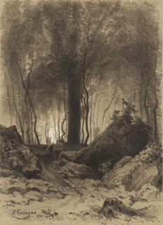 Forest scene with boulders, Landscapes with villages and forest, Le village et les bois, print,