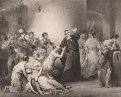 Hambroek, Self-sacrifice of Minister Hambroeck on Formosa, 1662, print, Minister Hambroeck leaves