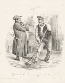 Man greets a one-armed street sweeper, Toujours bon là! Jamais les bras croisés, Recognizable
