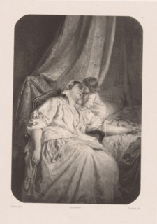 Mother with small child kissing her, La mère et l'enfant, print, Series number, 15, 24, printmaker: