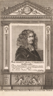 Portrait of Mathhaeus Merian, print, Printed from another plate with an architectural frame.,