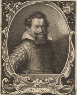 Portrait of Hans Kellerthaler, print, Kwabornament in the frame., printmaker: Lucas Kilian, 1616,