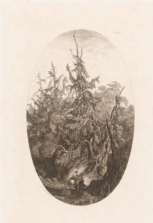 Forest landscape with travelers, Vosges, print, printmaker: Charles André Malardot, France,