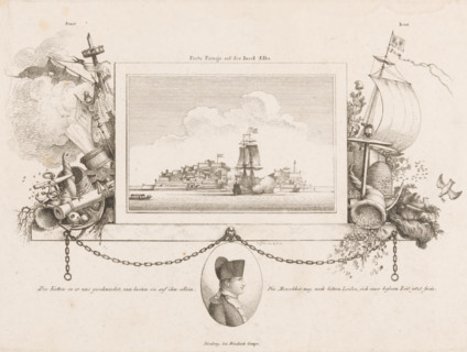 Porto Ferrajo on the island of Elba, Battle of Porto Ferrajo in a frame between an allegory of