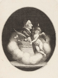 Bust of Johann Kaspar Lavater with a putto, print, printmaker: Jacob Merz, 1801 - 1807, paper,