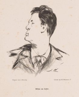 A celebrant, Portrait of actor Willem van Zuylen, cartoon, print, The sitter has turned his head to