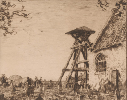 Church with churchyard and bell tower, Churchyard with bell tower, Giethoorn (original title),