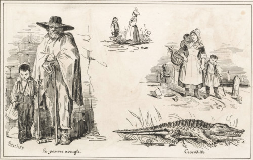 The poor blind man, Blind beggar, woman with children and a crocodile, Crocodile, Small collection