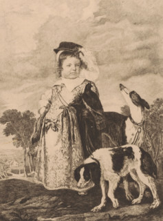 Portrait of an unknown child with two dogs, print, printmaker: Charles Théodore Bernier (signed by