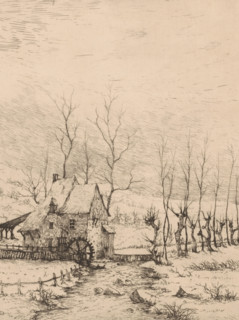Winter landscape with watermill, print, annotation: '1st Etat. 1er Epreuve', printmaker: Aristide